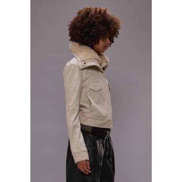 R13 High Neck Trucker Jacket in Ecru Stretch L - Picture 3 of 4